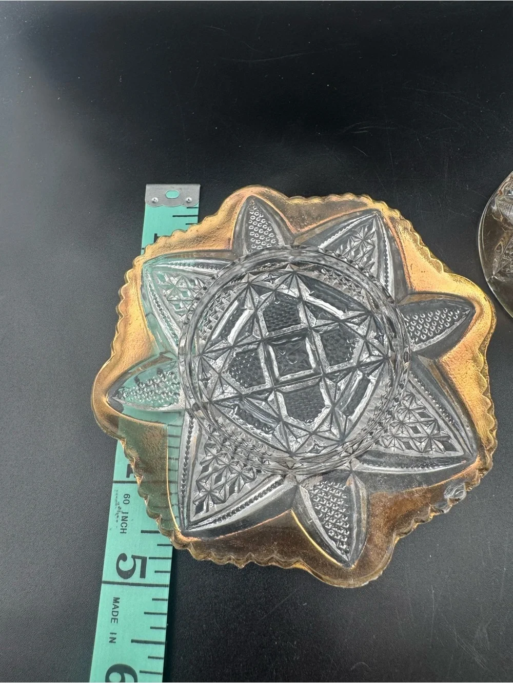 Antique EAPG Butter Dome with Star Motif - Clear and Gold Trim